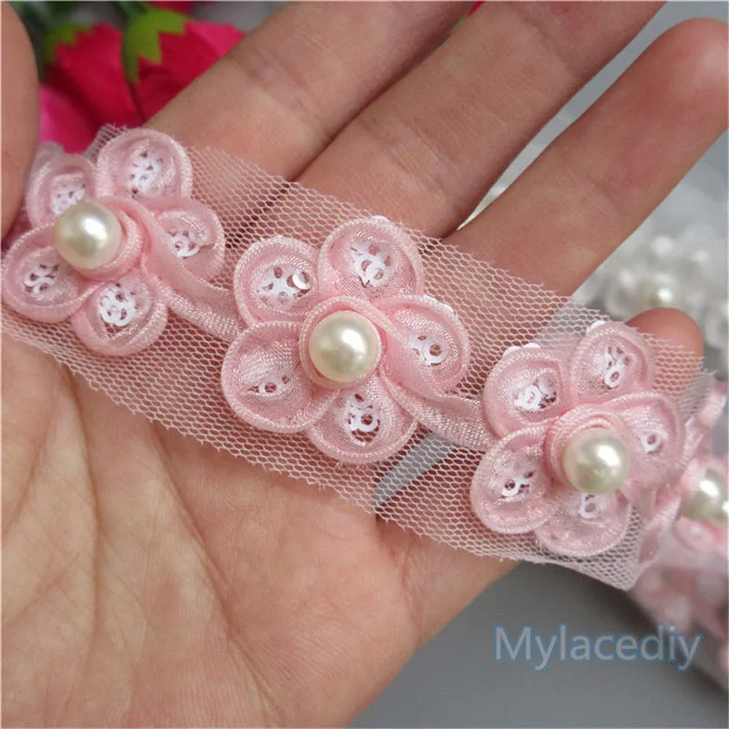 1 Yard 28mm Pearl Net Sakura Flower Lace Edge Trim Ribbon Fabric Embroidered Applique Sewing Craft Crochet Wedding Dress Clothes | Дом и сад