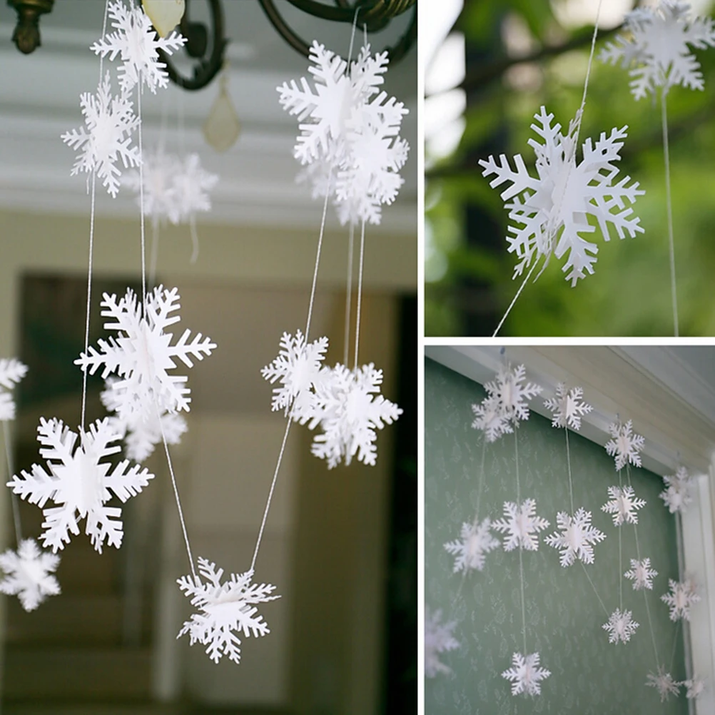 

3 м 3 м белая бумажная 3D подвеска в виде снежинки, гирлянда, рождественское подвесное украшение