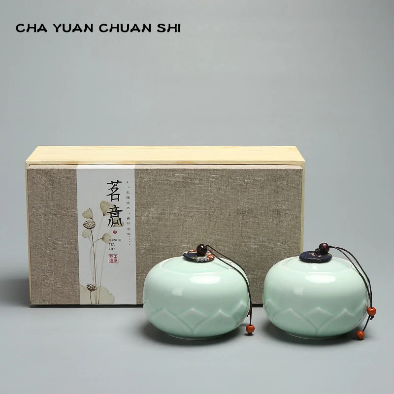Керамические чайные банки Chayuanchuanshi Jingdezhen из селадона лотоса герметичная