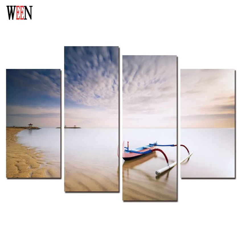 WEEN Sunset City Canvas Art 4Pcs Modern HD Scenery Wall Pictures Painting For Home Decorative Modular Posters Printed On | Дом и сад