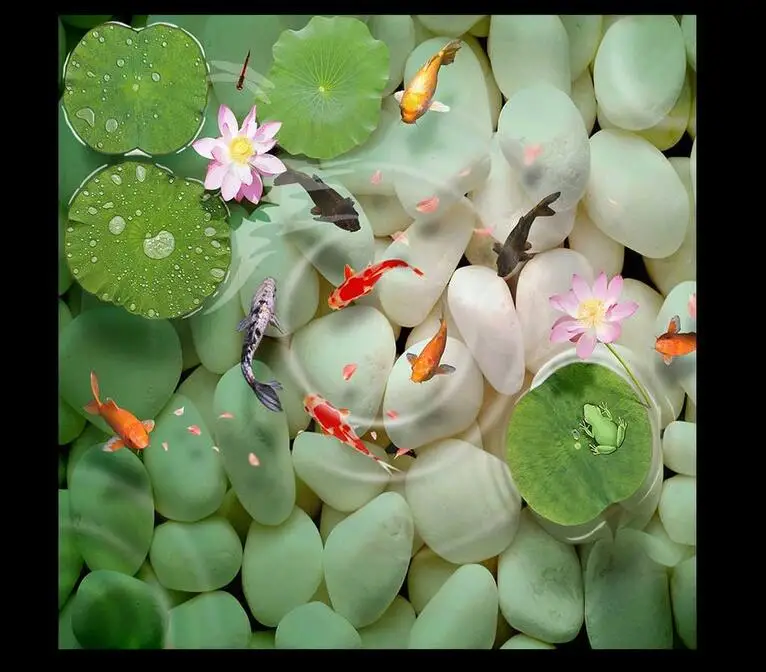 Бесплатная доставка 3D Наклейка на стену заказ каменный Лотос карп настил