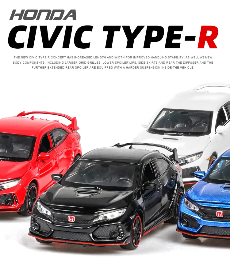 1:32 HONDA CIVIC TYPE-R литые под давлением и игрушечные транспортные средства металлическая модель автомобиля звуковой светильник коллекция автомобилей игрушки для детей Рождественский подарок