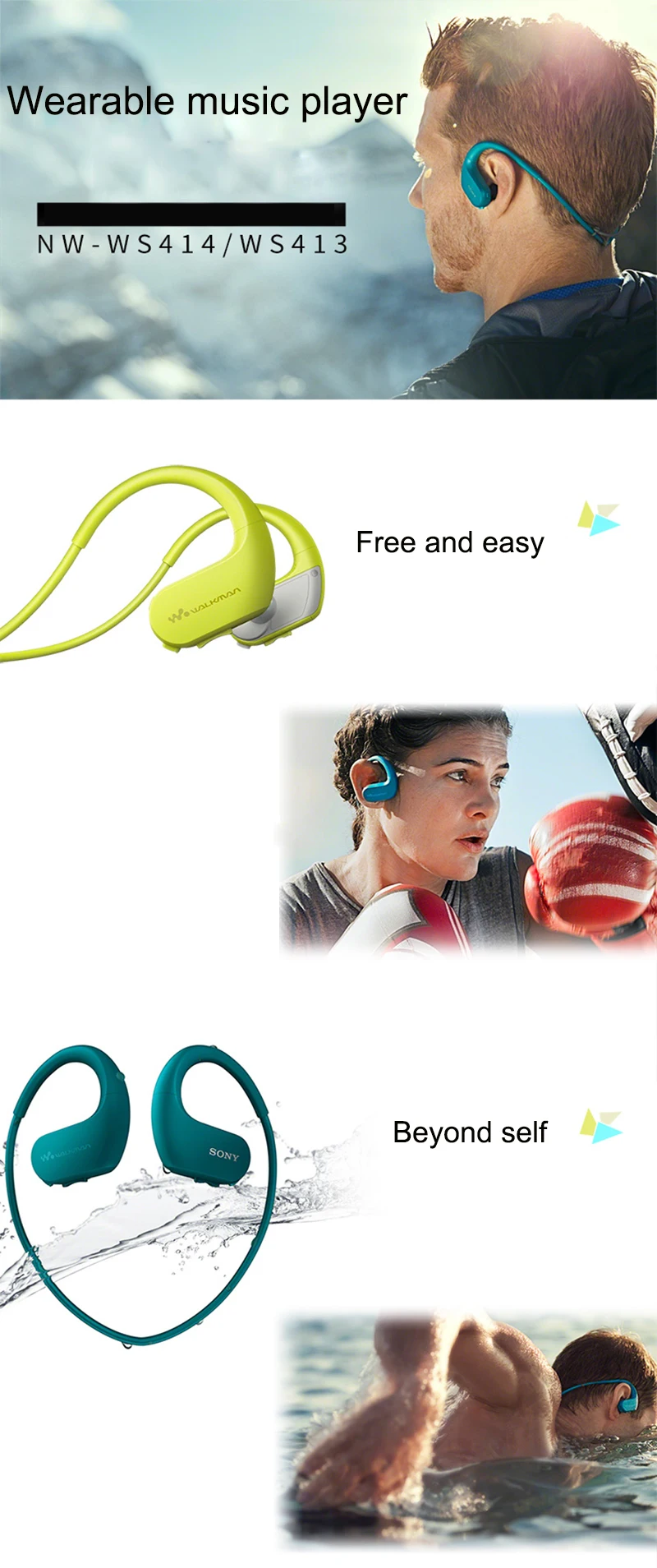 Sony наушники 4 Гб MP3 плеер мини спортивные наушники для плавания водонепроницаемые NW-WS413 наушники walkman ушные крючки