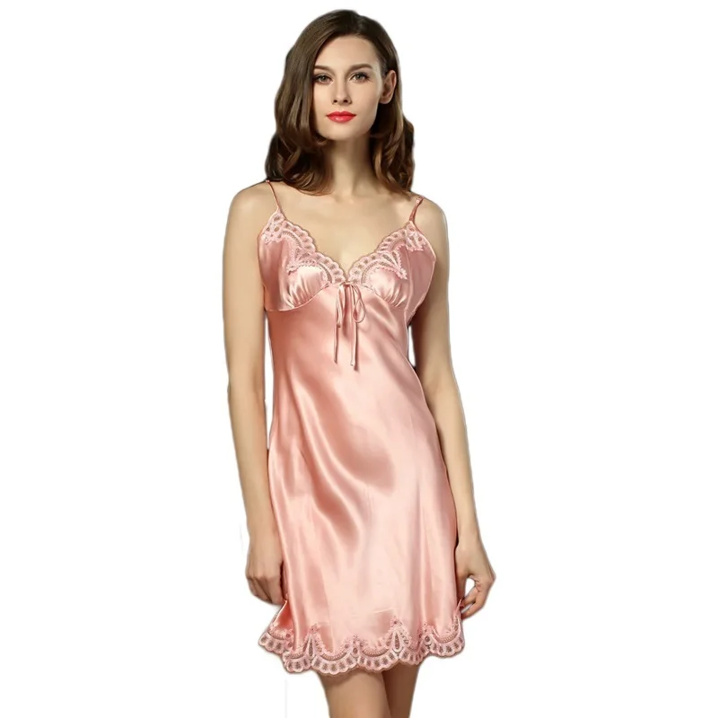 100% Шелковая ночная рубашка женская сорочка кружевная сорочки сатиновая | Женская