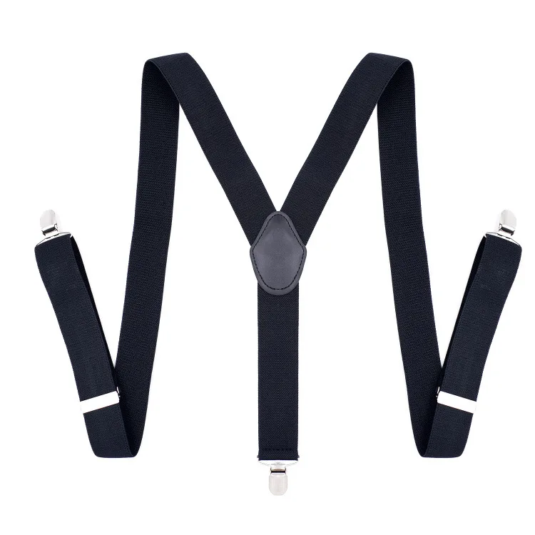 

OLOME120cmx3.5cm Black Suspenders Men Women 3 Clip Adjustable Suspenders For Pants Braces