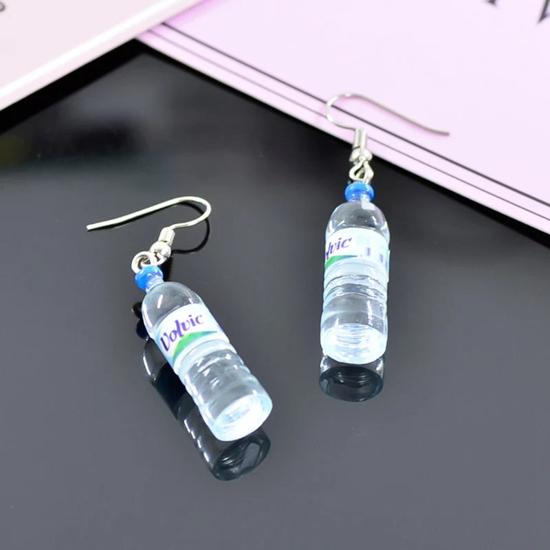 BL Handmade Creative Simulation of Mineral Water Bottles Earrings Cute Earrings Womens Drop earrings Wholesale - Окраска металла: BL