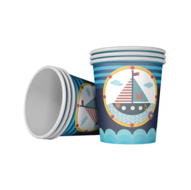 6pcs paper cups Вечерние принадлежности синий парусник навигатор печатная тема одноразовая посуда наборы для детского душа Детские предметы для украшения дня рождения - Цвет: 6pcs paper cups