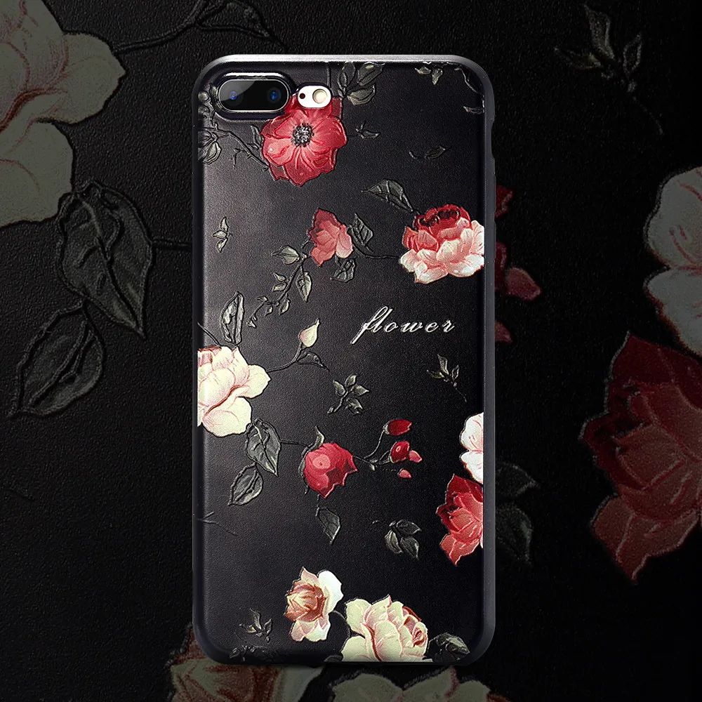 KISSCASE 3D Rose Flower Case For iPhone X 7 8 Plus Soft Silicon Phone Relief Blossoms 6 6s 5 5S Xs Max |