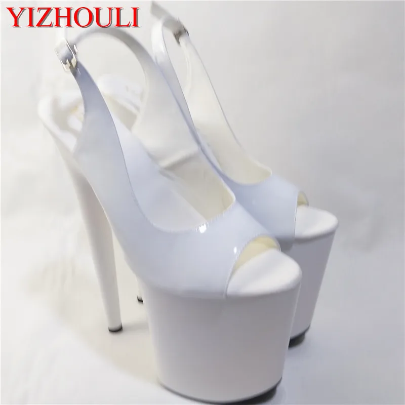 

8 inch high heel peep open toe shoes platform fashion women dress sexy heels pumps sexy 20cm white wedding sandals