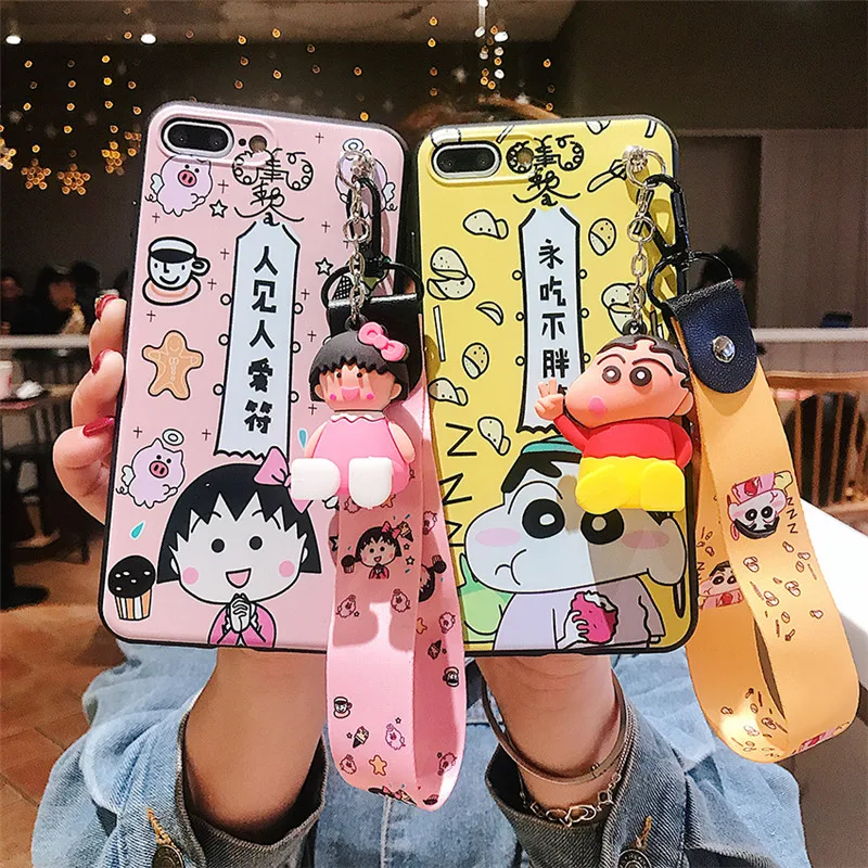 For iPhone XS Max Cute 3D Crayon Shin Chan case for X XR 6 7 8plus cartoon phone back cover + doll stander +Strap |