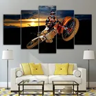 Настенное художественное украшение для гостиной, HD-печать, 5 панелей, Современная Картина на холсте с изображением мотокросса, рама