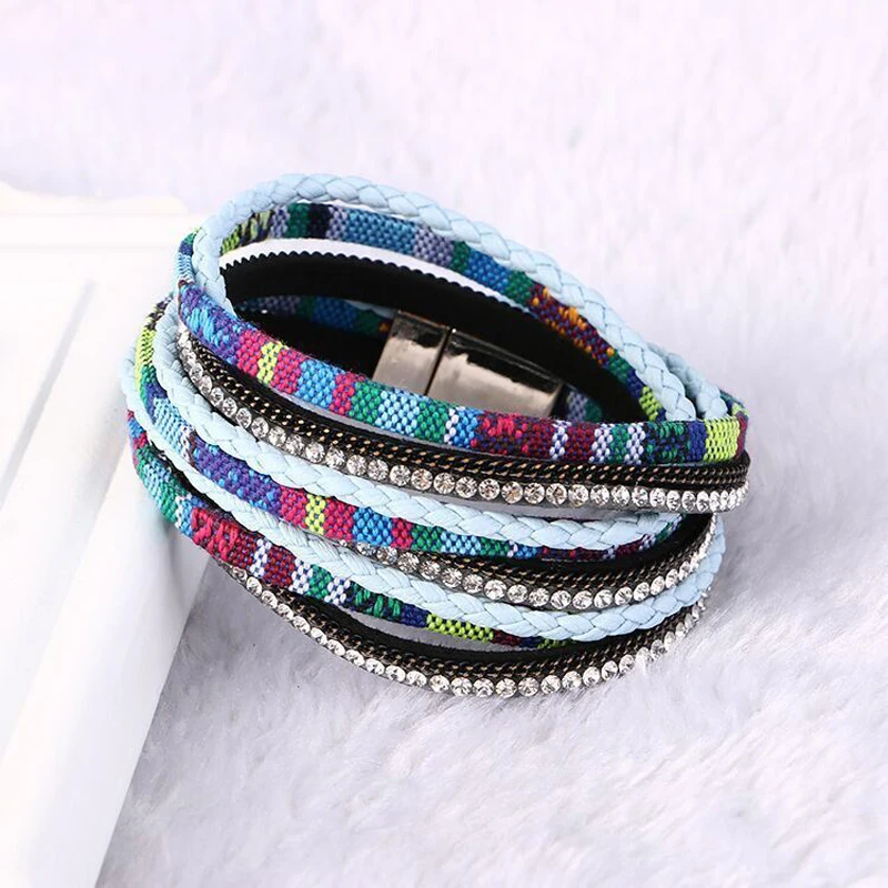 wrapped bracelets full crystal woven tassel bracelet multi-color selection of alloy beads magnetic button personalized jewelry | Украшения