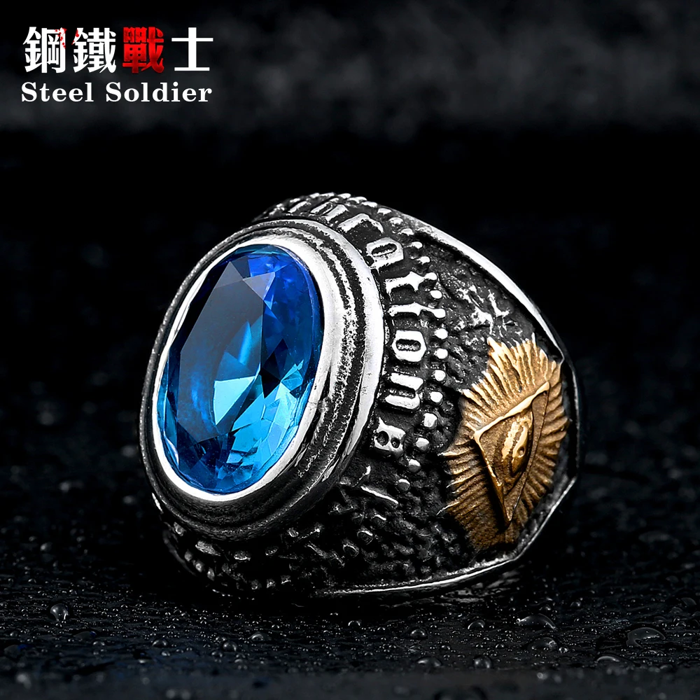 Стальной солдат мужское черное каменное кольцо из нержавеющей стали высокое