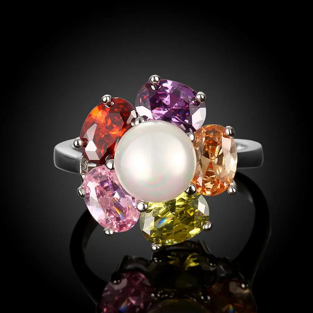AINUOSHI роскошное кольцо с цветком разноцветное 3.75ct Sona имитация жемчуга