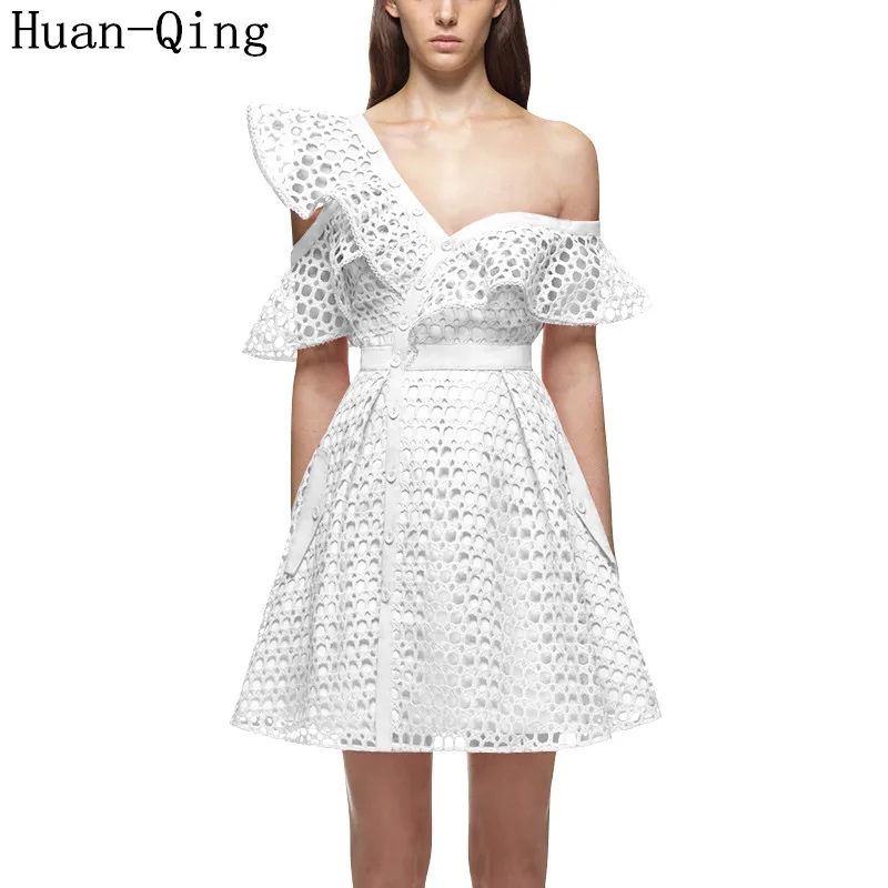 Новые пикантные кружевное платье детская одежда с косым воротником оборками