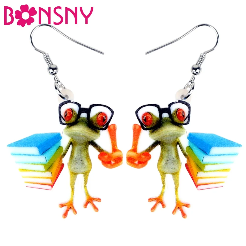 

Bonsny Acrylic Cartoon Teacher Frog Earrings Drop Dangle Novelty Cute Animal Jewelry For Women Girls Teems Gift Statement Bijoux