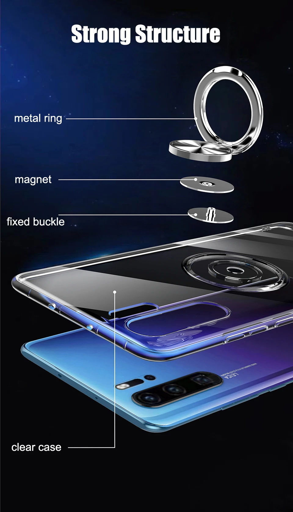 Чехол для huawei P30 Pro Lite, прозрачный мягкий силиконовый чехол с кольцом-держателем для huawei P20 mate 20 Pro X Honor View 20, чехол для телефона