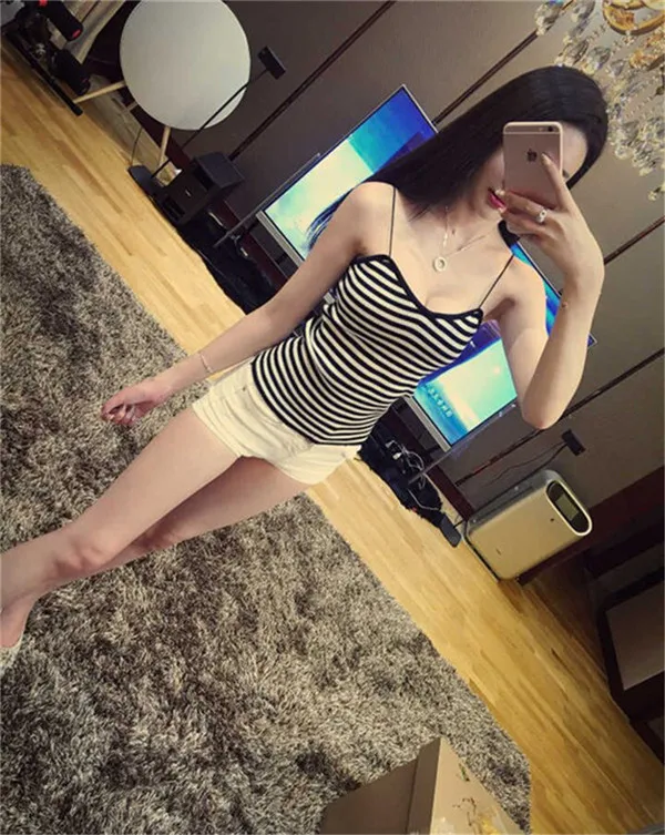Black Striped Хит, трикотажные топы на бретелях, Женская сорочка, жилет с бретельками, сексуальный укороченный Топ для женщин, винтажный Топ, укороченный, женственный, женская футболка - Цвет: Black Striped