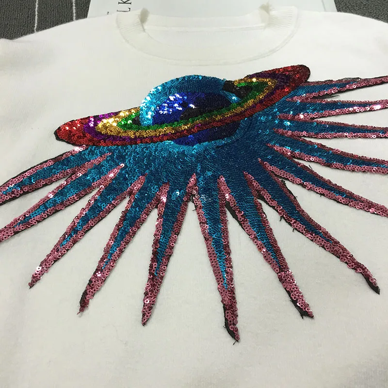 Autumn Winter Knitted Sweater Brand Women Planet Sequins Letter Embroidery Pullovers Female Casual Jumper Tops Pull Femme 2019 | Женская
