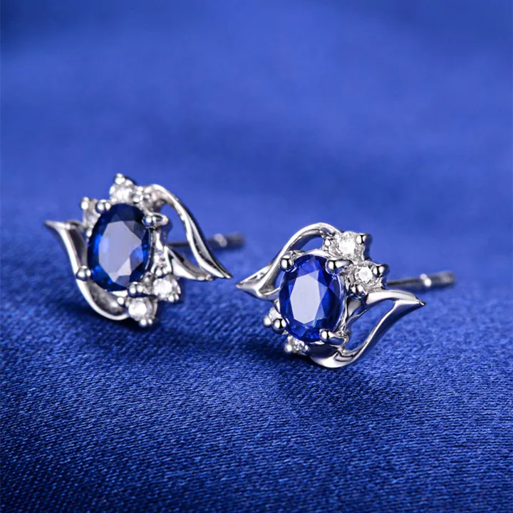 ZOCAI дизайнерские серьги для женщин, Настоящее 18 к белое золото, 0.66ct Сапфир с 0.07ct бриллиантами, вечерние серьги-гвоздики для помолвки E00733