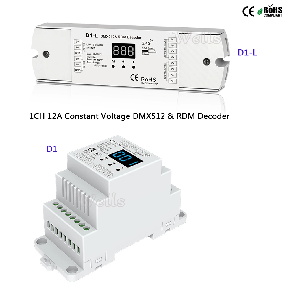 D1/D1 L постоянного напряжения DMX512 и RDM декодер 12 36VDC 1CH 12A led Декодер контроллер для