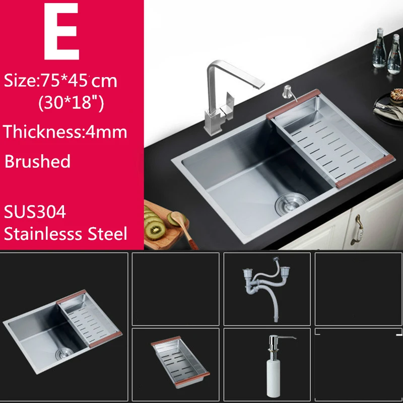 30-inch 9 Gauge Undermount Single Bowl Stainless Steel Kitchen Sink brushed Silver Basket with Drain Strainer | Обустройство дома