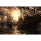 Настенный фон с изображением пиратского корабля, домашний декор океана, фон с изображением пиратского корабля, ВИНТАЖНЫЙ ПЛАКАТ Лодка, цифровой фон с изображением пиратского корабля