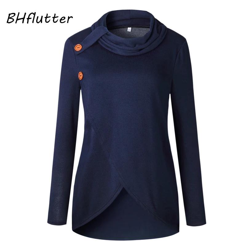 BHflutter Turtleneck 2018 Pullover Women Fashion Buttons Long Sleeve Knitted Sweater Female Cross Casual Winter Sweaters Jumpers | Женская