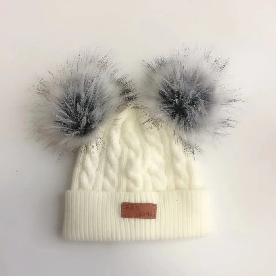 Beanies/детская шапка с двойным помпоном зимняя детская вязаная Милая для девочек и