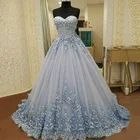 Женское свадебное платье, светло-голубое кружевное платье с аппликацией, романтичное свадебное платье