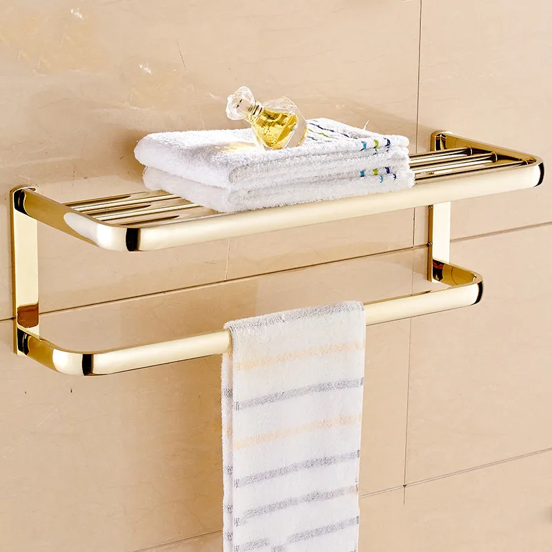 Ванная комната полки твердой латуни Полотенца вешалка 2-х уровневые держатель