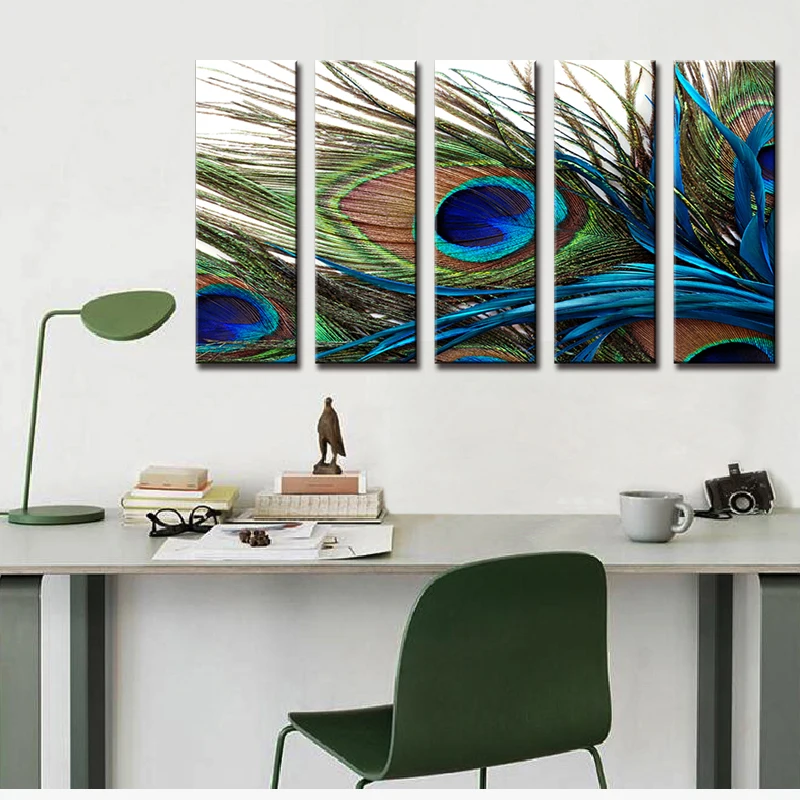 5 шт./компл. холст с принтом животных павлина перьев Современная натюрморт