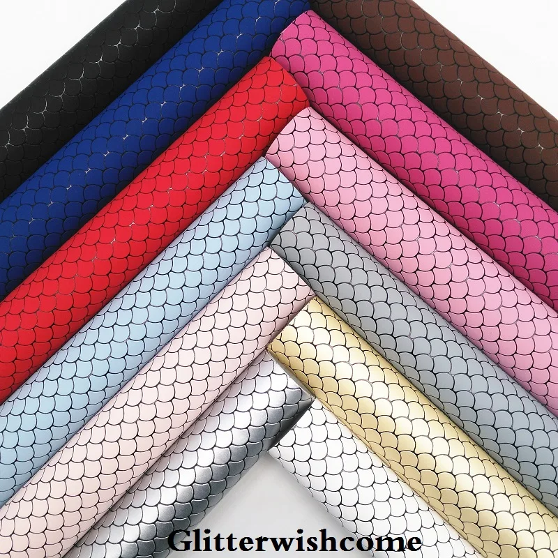 Ткань Glitterwishcome 21x29 см Размер A4 винил для бантов рельефная рыбья чешуя кожаная