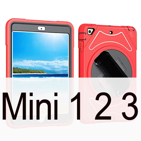 Для iPad Mini 3, 2, 1, 4, 5 Чехол, детский противоударный чехол 360, силиконовый защитный чехол из поликарбоната для iPad Mini 5, чехол с ремешком на руку - Цвет: Red mini 1 2 3