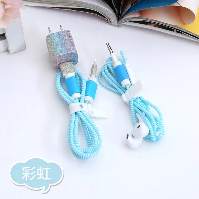 10 Милый мультяшный USB кабель для наушников протектор набор с кабелем Стикеры для намотки Спиральный шнур протектор для iphone 5 6 6s 7 8 plus - Цвет: 10