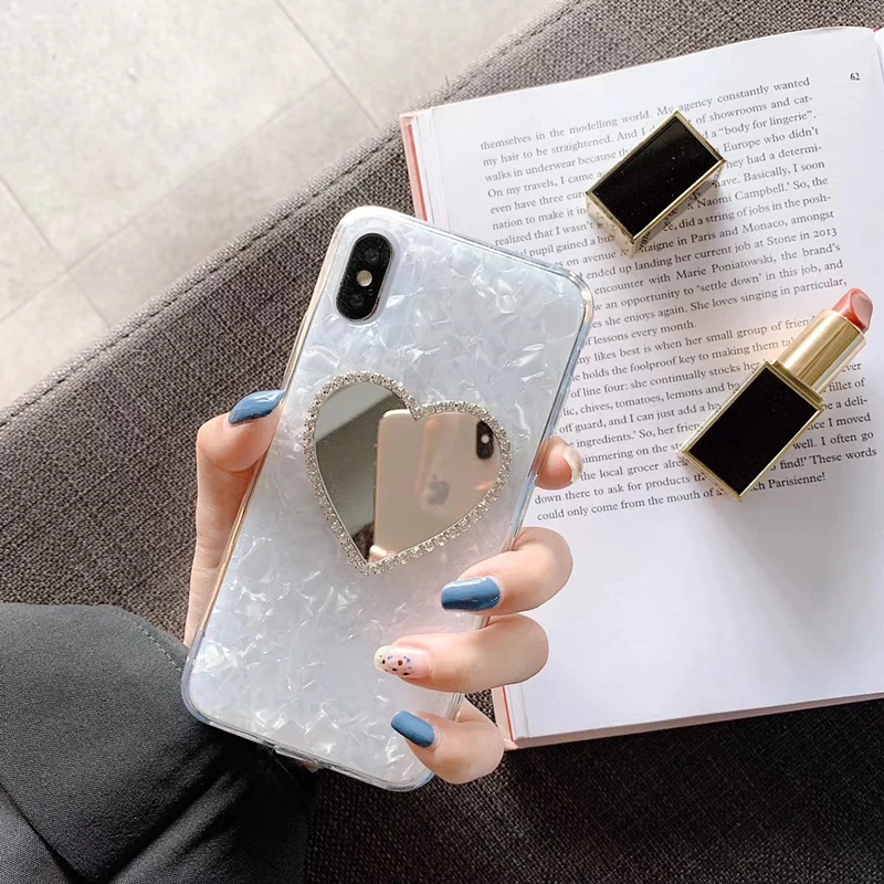 3D милый зеркальный чехол с сердечками и бриллиантами Блестящий Мягкий для