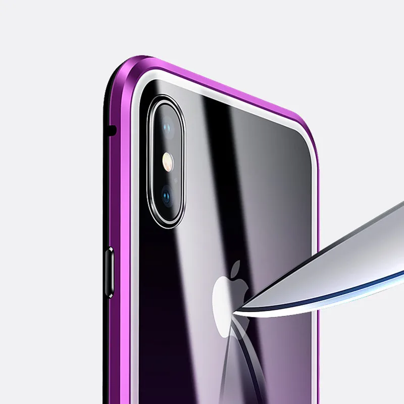 Двухсторонний стеклянный Магнитный чехол для Apple iPhone X XR XS Max 7 8 Plus с поглощением на