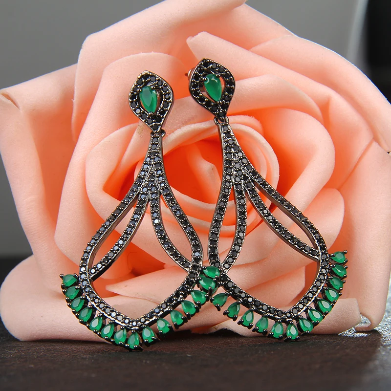 Женские серьги подвески в богемном стиле виде черного якоря украшения для