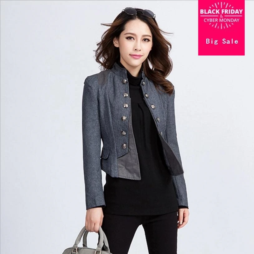 

2018 Spring New Vintage Women patchwork short blazer Jacket ladies long sleeve Suit Blazer outerwear Slim Coat Blazer L314