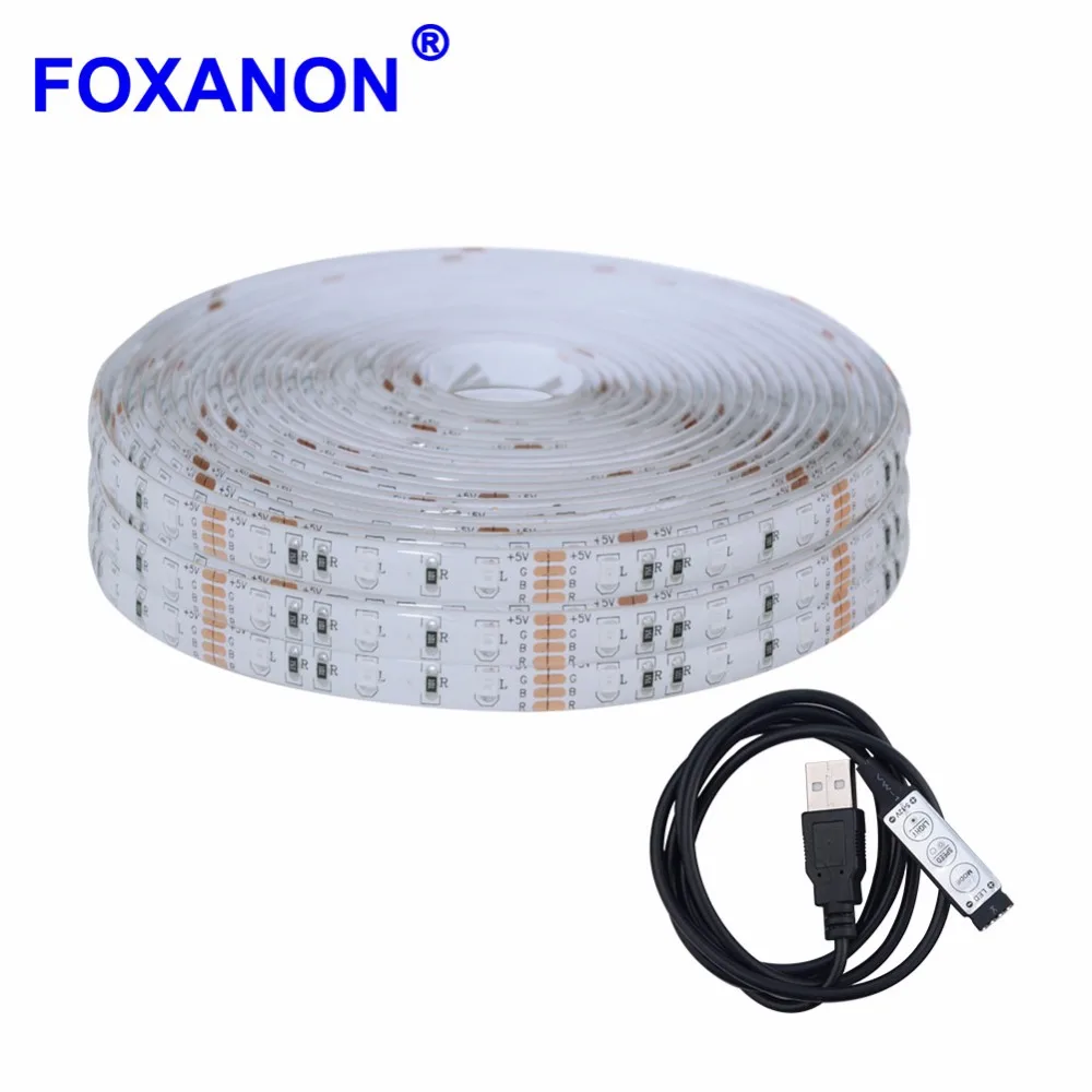 

Светодиодная лента Foxanon, водонепроницаемая гибкая лента с ИК-пультом ДУ для телевизора, спальни, 5 в постоянного тока, 2835 RGB, 0,5 м, 1 м, 2 м, 3 м, 4 м, ...