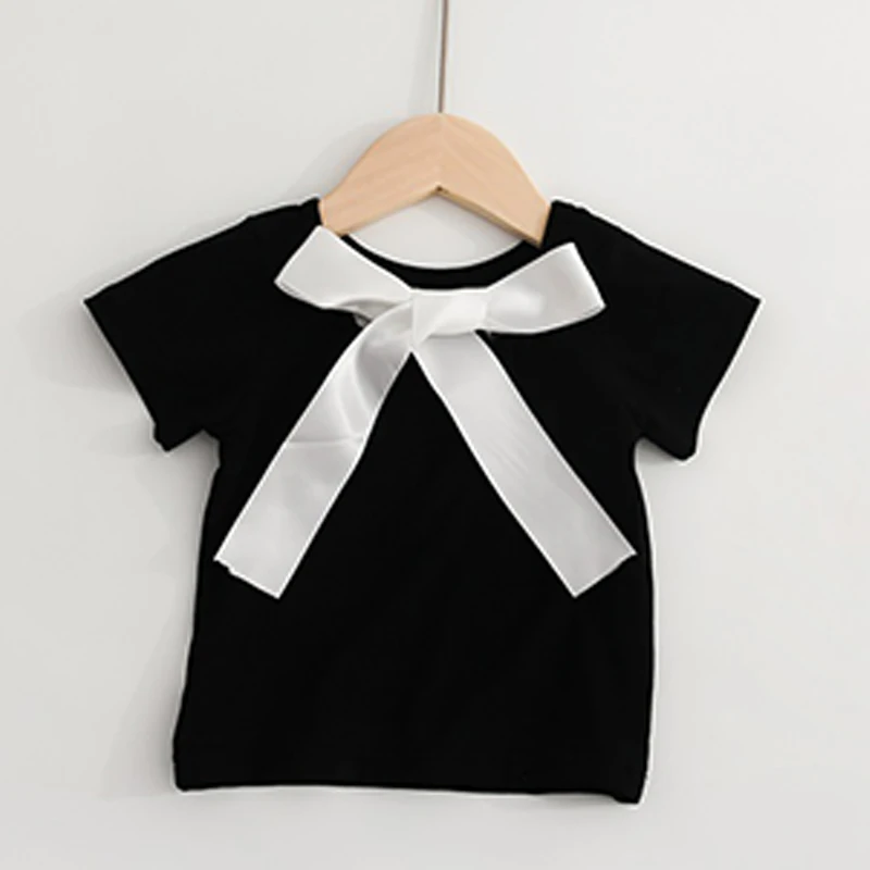 AmyaBaby/топы для девочек лето 2019 Однотонная футболка с бантом модная одежда