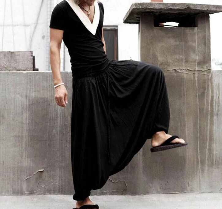 Брюки мужские льняные личная одежда для шоу модные уличные мешковатые штаны