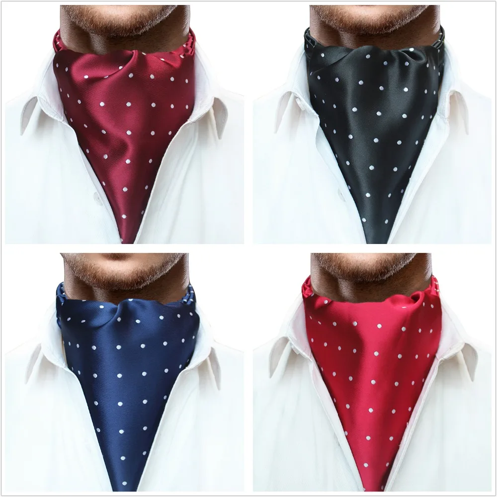 JEMYGINS Original Ins Men Slik Plaid Dot Ascot Cravat Neck Tie Scarves Accessories for Fashion Men Party Shirt Suit