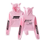 Корейский стиль KPOP ATEEZ милый топ с капюшоном Забавный Укороченный свитшот с кошачьими ушками пуловер с капюшоном женские топы уличная одежда