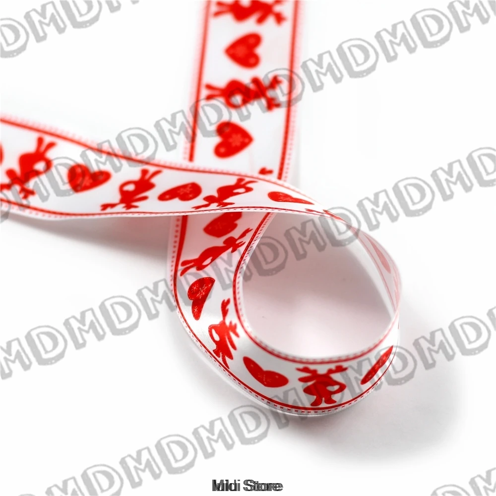 

100 ярдов 9 мм-75 мм размер любовь Олень Печать Атласная Лента DIY Ручная работа подарочная упаковка, тканевая лента для упаковки HT01-PG022-01361