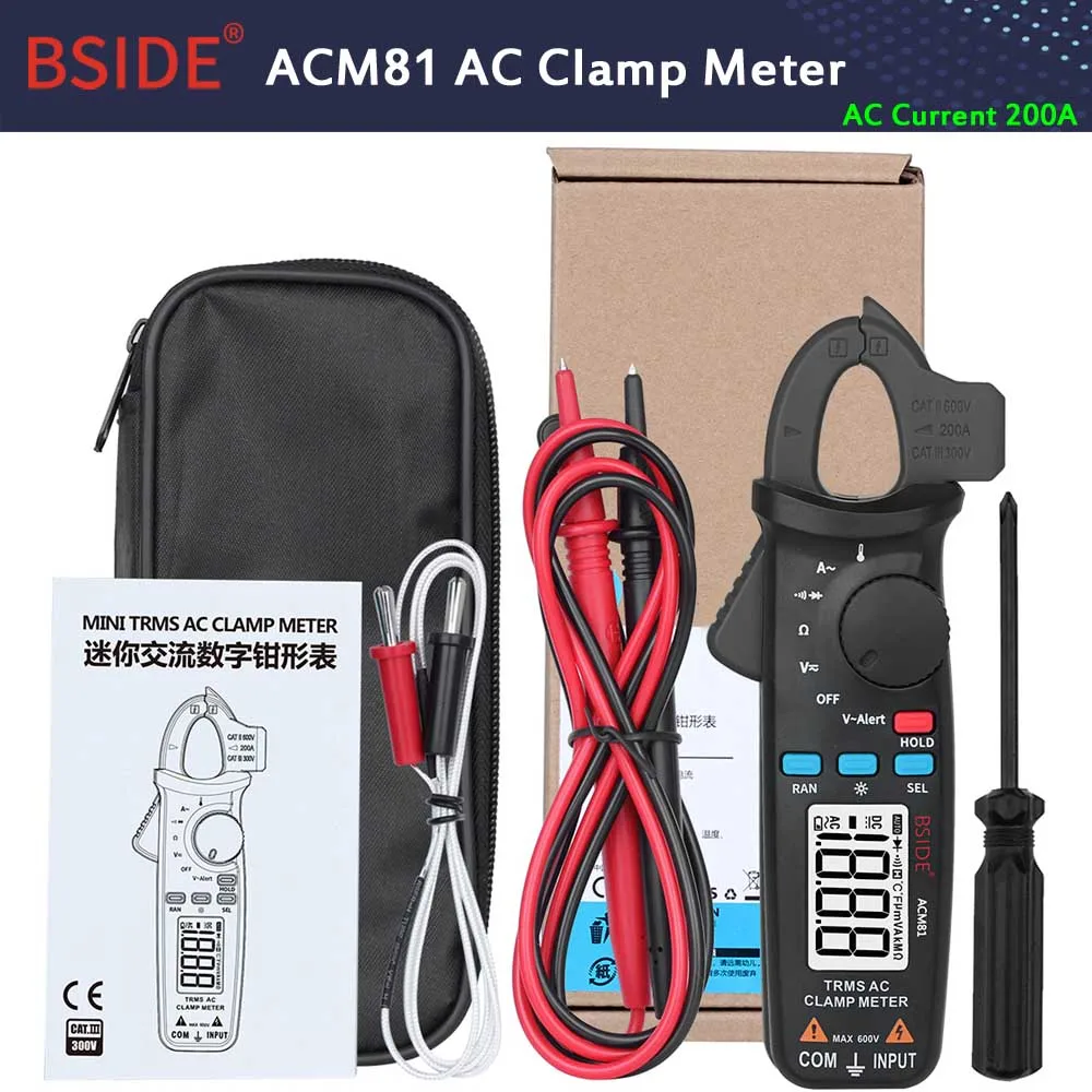 ACM81black Токовые клещи True RMS Цифровой токоизмерительный клещи DC AC Ток Напряжение Ампер NCV Ом Тестер Амперметр Мультиметр - Цвет: ACM81black