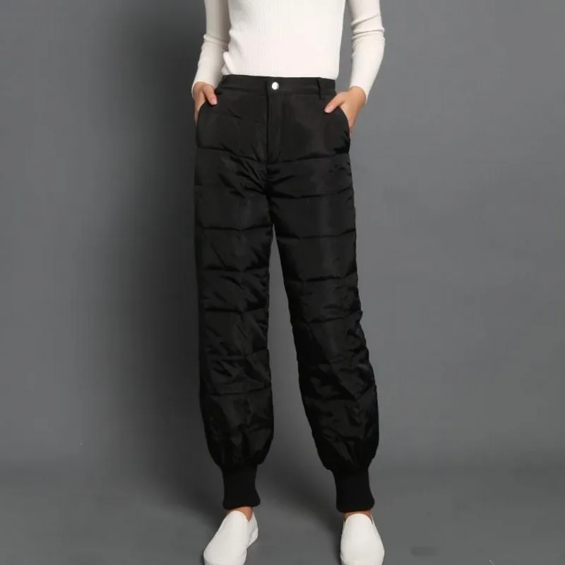 

Women Thick Down Pants Female Black High Waist Warm Women Winter Down Feather Pants Plus Size Casual Pant Women 2018 Trousers