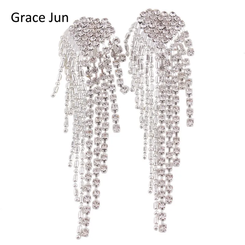 Бренд Grace Jun, Новое поступление, в форме большого сердца, кисточки, стразы, клипсы, серьги, без пирсинга, очаровательные украшения для люстры, без отверстия, клипсы для ушей