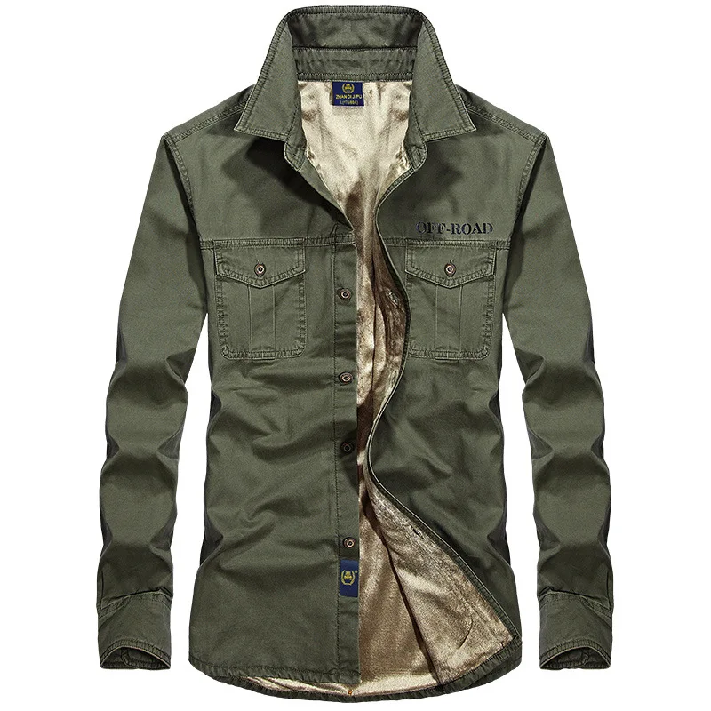 

Shirt men new velvet casual large size loose long-sleeved shirts 100% cotton winter young mens shirt Warm solid clothes plus 4xl