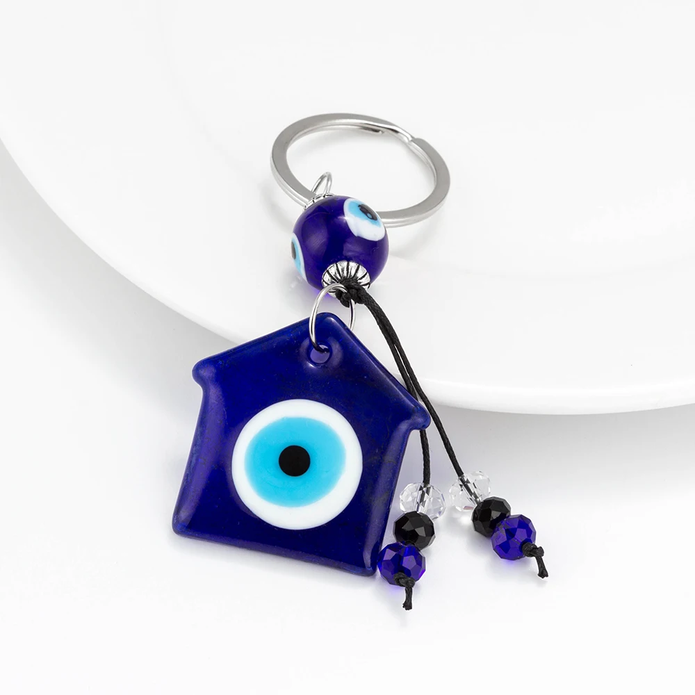 Повезло глаз синий Стекло брелок домик с клипсами Дурной подвеской в виде